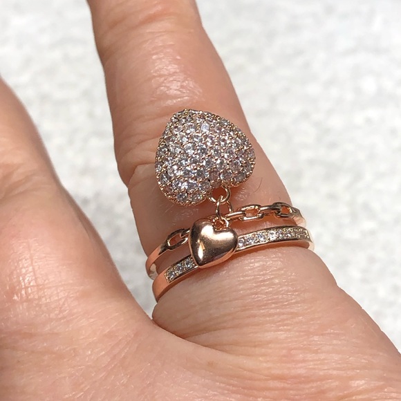 Yellow gold ring with pave heart-charm ring - Picture 14 of 15